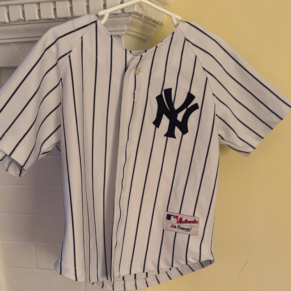 Yankees Majestic White and Black Pinstripe Kids Jersey